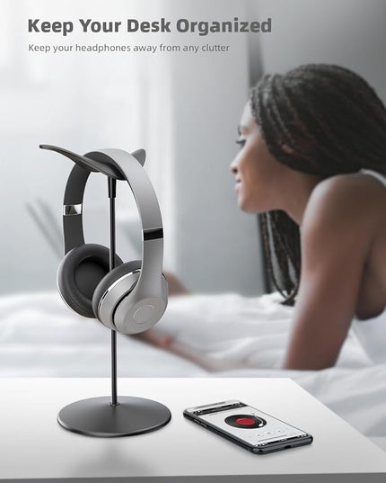 Lamicall Headphone Stand, Desktop Headset Holder - Desk Earphone Stand, for All Headsets Such as Airpods Max, HyperX Gaming Headphones, Beats/Sennheiser Music Headphones - Black