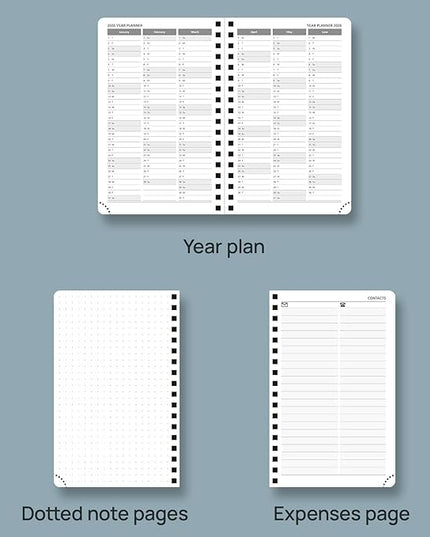 POPRUN 2026 Pocket Planner, (Small Size-4'' x 6.25'') - Daily Weekly and Monthly Calendar Agenda 2026 Appointment Book with Monthly Tabs, Spiral Soft Cover, Inner Pocket, 100 GSM - Pacific Green