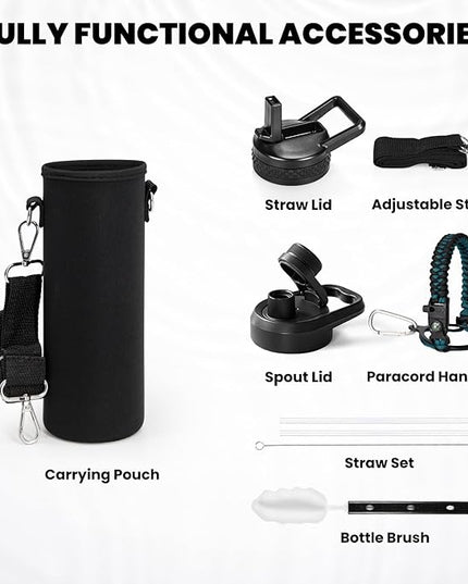Insulated Water Bottle 20 oz, Triple Wall Vacuum Stainless Steel (Cold for 48 Hrs), Leak Proof & Non-BPA, Kids Water Bottle Jug for School with Straw Spout Lids, Indigo/Black