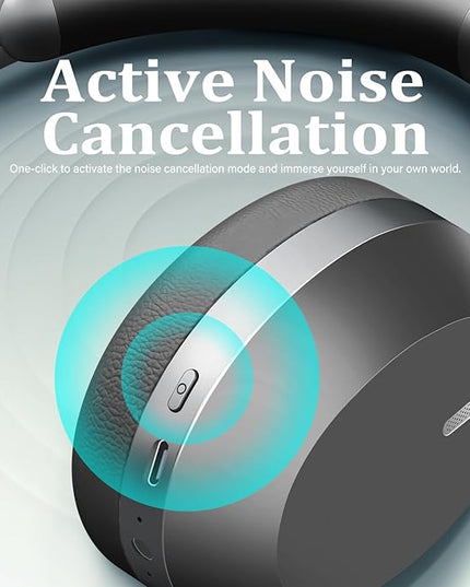 Wentronic Y04 Bluetooth Headphones Active Noise Cancelling Wireless Over Ear Headphones 48 Hours Playtime High Sound Quality Foldable Headphones with Soft Ear Cushion for Travel - Grey