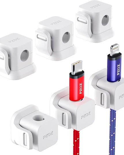 PZOZ 6 Pack Cord Organizer, Adhesive Charger Cable Clips, Wire Holder Keeper Organizer, Charging USB Cable Management for Home Office Desk Phone Car Wall Desktop Nightstand (White)