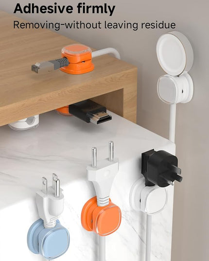 Magnetic Cable Clips, Adjustable Cord Holder Management, Adhesive Wire Keeper Organizer for Home Office Desk Phone PC Car Wall Desktop Nightstand Appliance (9-PCS White_Orange_Blue)