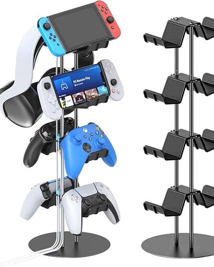 Kytok Controller Stand 4 Tiers with Cable Organizer for Desk, Universal Headphone Stand Compatible with Xbox PS5 PS4 Console Nintendo Switch, Headset Holder & Desk Mounts for 8 Packs Controller