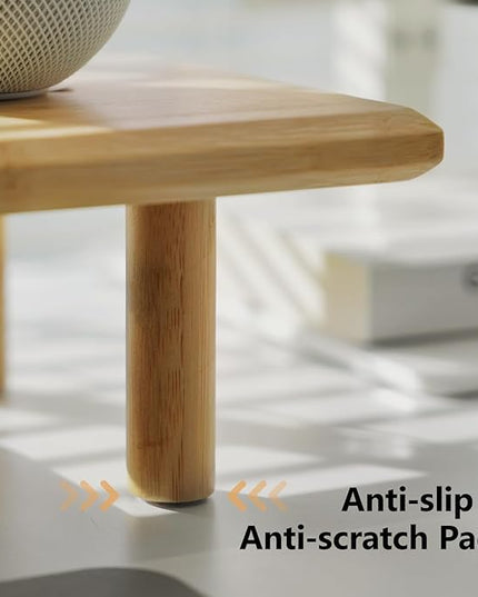 Bamboo Dual Monitor Stand Riser with Underneath Storage, Ergonomic Desk Shelf Supports PC Computer Monitor, Printer, TV for Home, Office, Natural