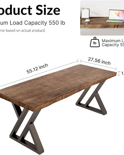 Solid Wood Desk 55 inches, Home Office Computer Desk Wooden Rustic Writing Desk Metal Modern Simple Design Executive Real Wood Desk(Rustic Brown)