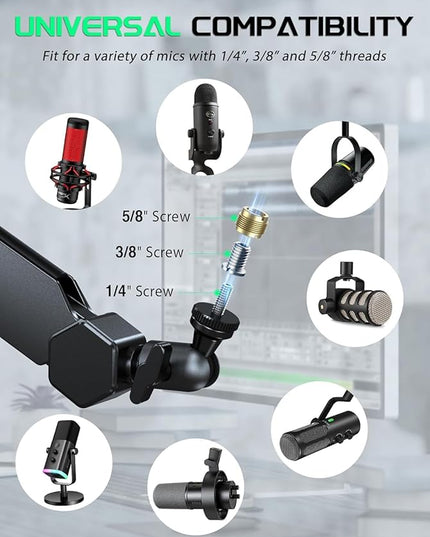 FIFINE Mic Boom Arm, Microphone Stand with Cable Management Channels, Extension Tube, Desk Clamp, Thread Adapter, Fully Adjustable Metal-Built Podcast Mic Arm for Streaming Gaming Recording-BM66T