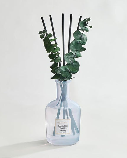 COCORRÍNA Cashmere Vanilla Reed Diffuser – 6.76 oz Essential Oil with Sticks & Dried Eucalyptus Branches, Home Fragrance for Bedroom or Bathroom Décor