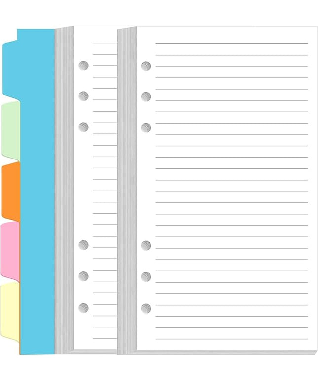 (2-Pack) A6 Lined Paper Refills for Filofax Personal Binder Planner - 160 Sheets/320 Pages Paper with 5 Colorful Binder Dividers, 3.75" x 6.75"