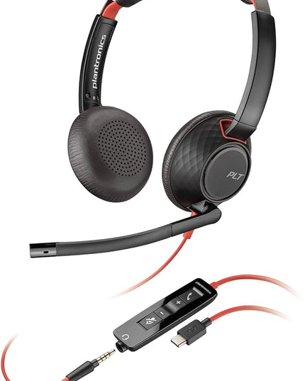 Poly Blackwire 5220 Wired Headset - Flexible Boom Mic - Noise Cancelling Headphones with Mic - USB-C, USB-A, 3.5mm - Ergonomic Over-Ear Design - Works with Microsoft Teams, Zoom - Work from Home