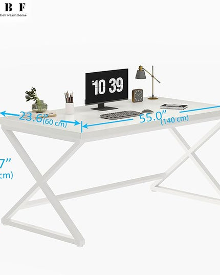 IBF White Computer Desk, Modern Home Office Desk for Writing Work Study, Simple Wooden Metal Pc Gaming Desk in Bedroom, Executive Laptop Workstation Computer Table, White Oak, 55 Inch
