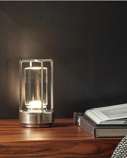 Portable Metal Table Lamp for Indoor/Outdoor ,Rechargeable Cordless LED Lamp, 3-Colour Infinitely Dimming Battery Powered Small Desk Lamp, Restaurant/Bedroom/Bar/Coffee Shop/Camping Light (Silver)