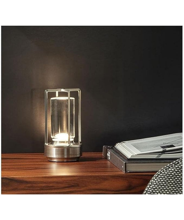 Portable Metal Table Lamp for Indoor/Outdoor ,Rechargeable Cordless LED Lamp, 3-Colour Infinitely Dimming Battery Powered Small Desk Lamp, Restaurant/Bedroom/Bar/Coffee Shop/Camping Light (Silver)