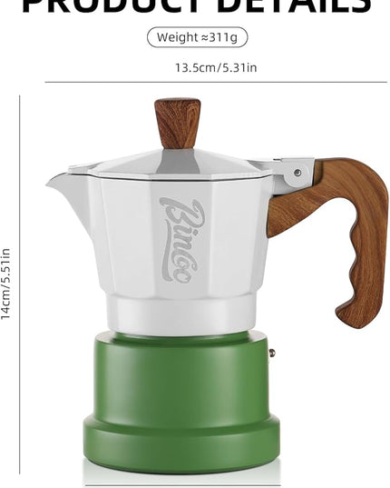 Bincoo Espresso Maker Stovetop,Camping Moka Pot 2 Cup/120ML,Stove Top Espresso Italian Coffee Maker,Easy to Use (White-green)
