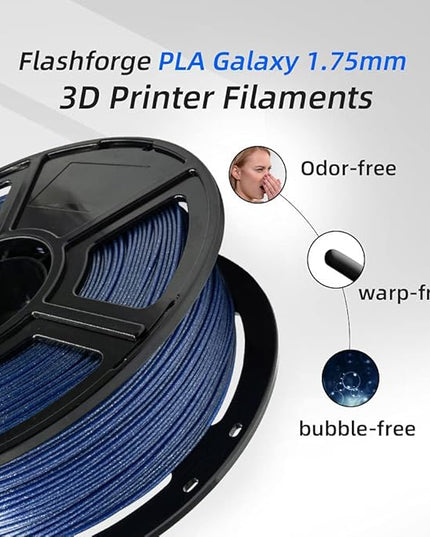 FLASHFORGE PLA Filament 1.75mm Galaxy Blue, 3D Printer Filament with Silver Glitter 1kg (2.2lbs) Spool, Dimensional Accuracy +/- 0.02mm, Shimmering 3D Printing Filament for Unique Finish