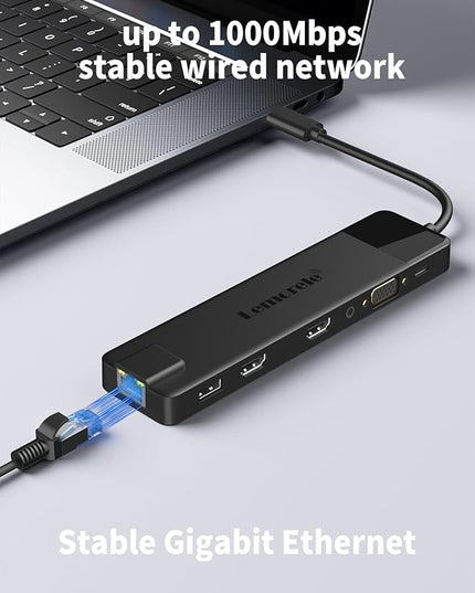 Lemorele 13 in 1 USB C Docking Station for Triple Monitors, Dual 4K HDMI, 1000M RJ45, VGA, 4 USB 3.0/2.0, SD/TF, 3.5MM Audio, USB C 3.0, 100W PD, Compatible with Type C Laptops