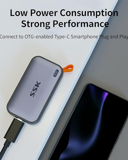 SSK Portable SSD 2TB External Solid State Drives, up to 1050MB/s USB C SSD External Hard Drive USB 3.2 Gen2 for iPhone 15/Pro, Windows, Mac, Android Phones and Tablets