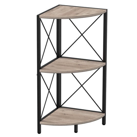 Snughome Corner Shelf for Desktop, 3-Tier Corner Storage Organizer with Metal Frame, Freestanding Corner Shelf Stand Display Rack for Kitchen Counter, Living Room, Grey