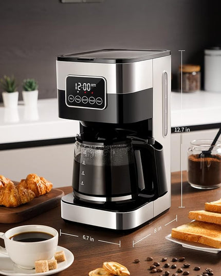 SHARDOR 10-Cup Programmable Coffee Maker, Regular & Strong Brew Drip Coffee Machine for Home and Office, Auto Shut Off, Permanent Filter, Silver