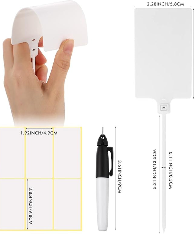 Pajean Waterproof Plastic Tags with Marker Pens and Sticker Labels, Self Locking Bag Writable Tags with Wire Cable Ties for Luggage(White,50 Pieces)