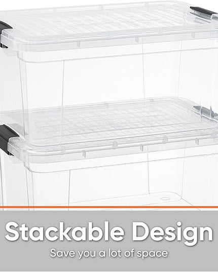 Superio Clear Storage Boxes with Lids, 11 Quart Plastic Container Bins for Organizing, Stackable Crates, BPA Free, Non Toxic, Odor Free, Organizers for Home, Office and Dorm, 8 Pack