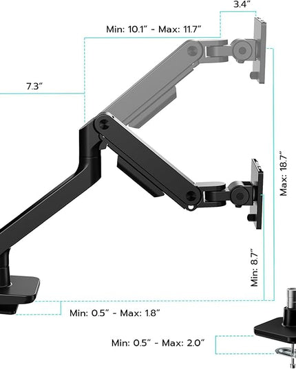 ARES WING Ultrawide Monitor Arm for 17 to 49 Inch Heavy Duty Curved Screen, Holds 44 Lbs, Adjustable Gas Spring Monitor Arm Desk Mount with C Clamp, Grommet Base, 75/100 Vesa Mount, Black