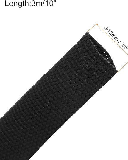 MECCANIXITY Braided Cable Sleeves Heat Shrinkable Fabric Sleeving, 3/8" 10ft Black 2:1 Ratio Heat Shrinkable Cord Protector for Harness Cable, Network Cable Protection, Cable Management