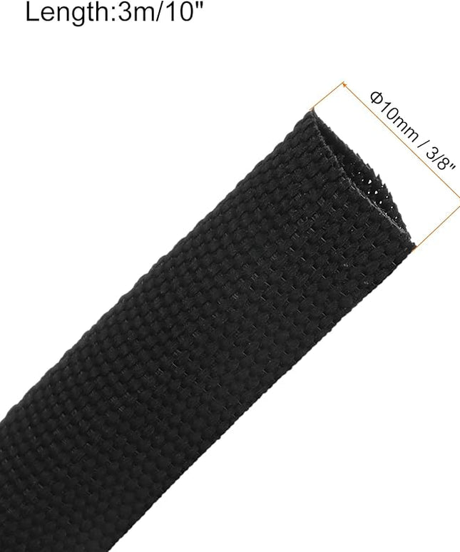 MECCANIXITY Braided Cable Sleeves Heat Shrinkable Fabric Sleeving, 3/8" 10ft Black 2:1 Ratio Heat Shrinkable Cord Protector for Harness Cable, Network Cable Protection, Cable Management