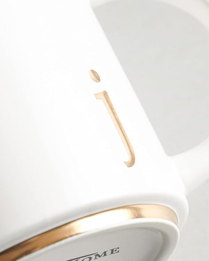 COLLECTIVE HOME - Monogram Ceramic Mugs, 15 oz Golden Initial Coffee Cups, Elegant Alphabet Tea Mugs, Elegant Personalized Mug with Gift Box, Luxurious Cups for Office and Home (j)