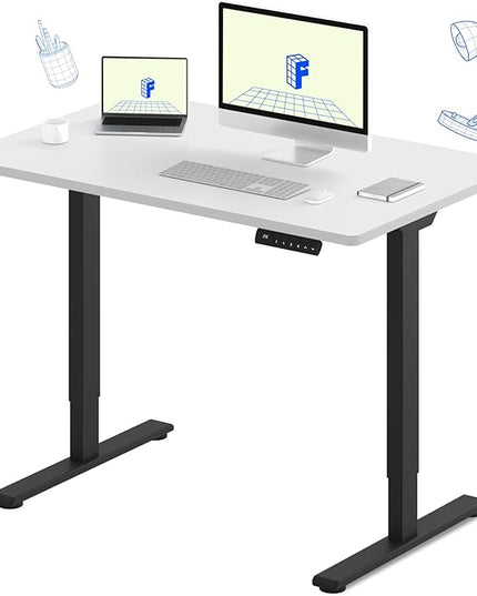 FLEXISPOT E3 Dual Motor Electric Standing Desk 48 x 24 Sit Stand Up Desk, Holds 220 lbs, Adjustable Height w/ Memory Presets, One-Piece White Desktop & Black Frame, Ships in 2 Boxes