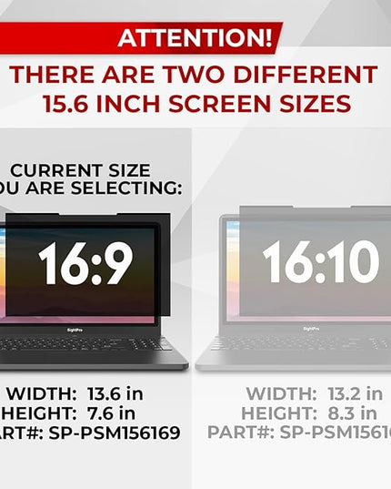 SightPro Magnetic Laptop Privacy Screen 15.6 Inch 16:9 - Removable Computer Privacy Filter Shield and Protector