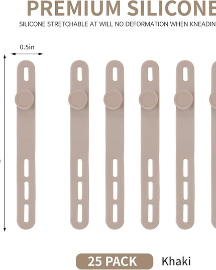Oligei 25 Pcs Silicone Cable Ties, Cable Ties Reusable, High Elasticity Cord Wraps for Electrical Cords, Cord Organizer for Earphone, Phone Charger(Khaki)