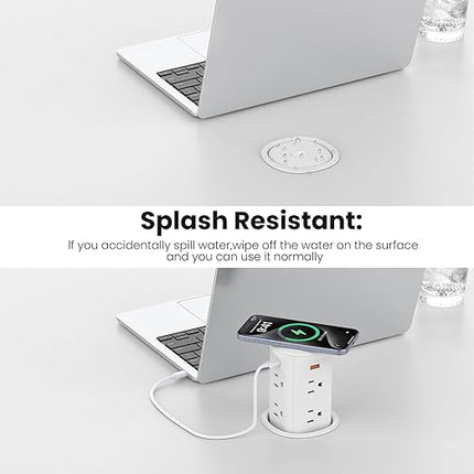 VILONG Pop Up Countertop Outlet with 15W Wireless Charger,4 USB Ports,8 Outlets,Space-Saving Concealed Design,Pop up Outlet for Conference Table,Kitchen Countertop (ETL Listed)