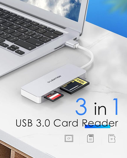 LENTION USB 3.0 to CF/SD/Micro SD Card Reader, SD 3.0 Card Adapter for SDHC/SDXC/MMC/RS-MMC/Micro SDHC/Micro SDXC/CF Type I, Compatible Windows, MacOS, ChromeOS, More (CB-H12, Silver)