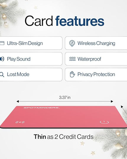 SPOTMINDERS Apple MFi Certified Wallet Tracker for Valentines Day Gifts for Women (iOS Only) Works with Apple Find My IP68 Rechargeable Tracking Card 0.07in Slim iPhone Item Finder for Luggage, Purse