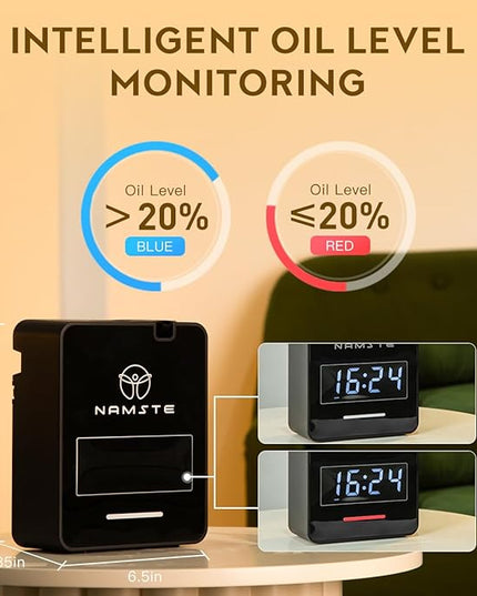Namste Smart Waterless Diffuser HVAC Scent Machine with Clock & Bluetooth Control 3000 Sq.Ft - Essential Oil Level Monitoring 300ML Diffusers Cold Air Tech for Large Room Home Office Aromatherapy
