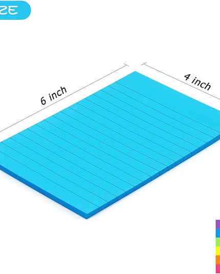 Early Buy Lined Sticky Notes with Lines 4x6 Self-Stick Notes 6 Bright Color 6 Pads, 45 Sheets/Pad