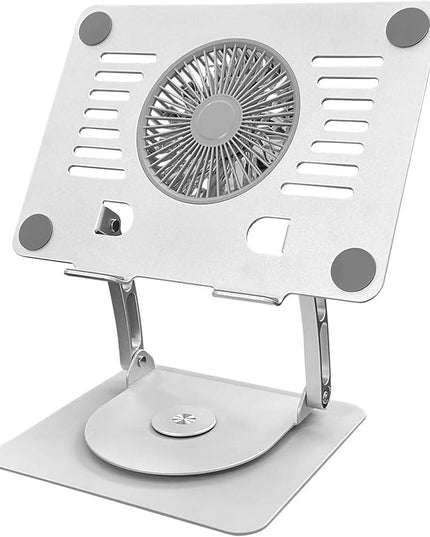 SHUWEI Gaming Laptop Cooling Pad with 360° Rotation Base, Ergonimic Aluminum Laptop Cooling Stand with 3 Speed Fan, Adjustable Height Laptop Cooling Pad for 10-17.3'' Notebook - Silver
