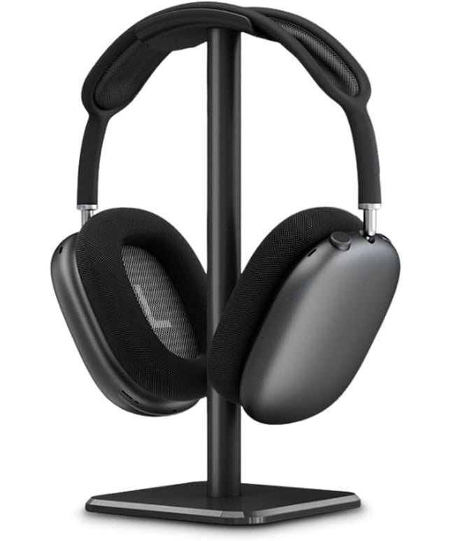 Headphone Stand, Rounded Corner Headset Holder, Anti Slip Base, TPU Tray, Aluminum Supporting Bar Headset Holder for Home Gaming Office (Black)