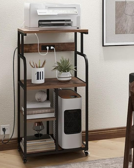 VEDECASA Large Printer Stand Cart with Charging Station USB Port 21.2"x15.7"x42.3" Rolling Tall 3-Tier Printer Stand with Adjustable Shelf Storage Home Office