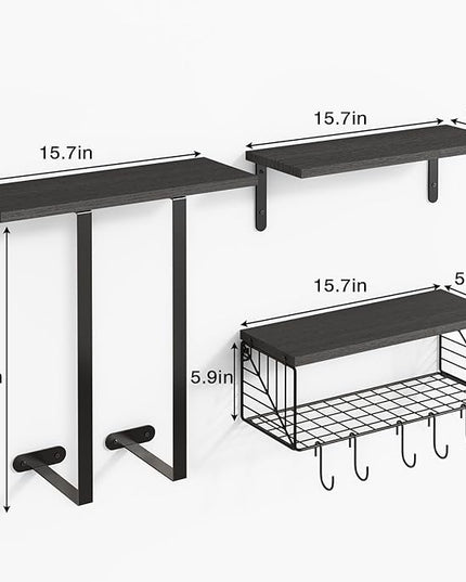 Fixwal Bathroom Floating Shelves Over Toilet Wall Shelves Set with Towel Storage Rack for Bathroom Organization & Wall Decor(Black)