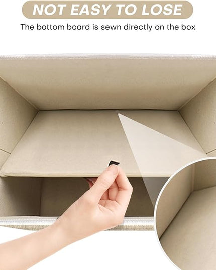 Large 22 Quart Linen Fabric Foldable Storage Bin Cube Organizer Basket with Flip-Top Lid & Handles, Clothes Blanket Box for Home, Office, Closet, Beige & White, 4 Pack 14.6 x 9.5 x 9.5”