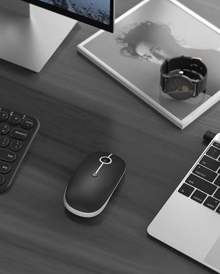 VssoPlor Type C Wireless Mouse, USB C MacBook Wireless Mouse Dual Mode Cordless Mice with USB and Type C Receiver Compatible with PC, Laptop, MacBook and All Type C Devices-Black and Silver