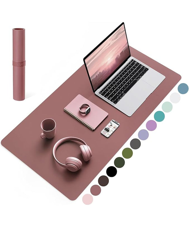 YSAGi Non-Slip Leather Desk Pad Blotter, Waterproof Laptop Computer Desk Keyboard Mat, Table Protector Mat, Large Mouse Pad for Office/Work/Home/Decor(Dark Pink, 31.5" x 15.7")