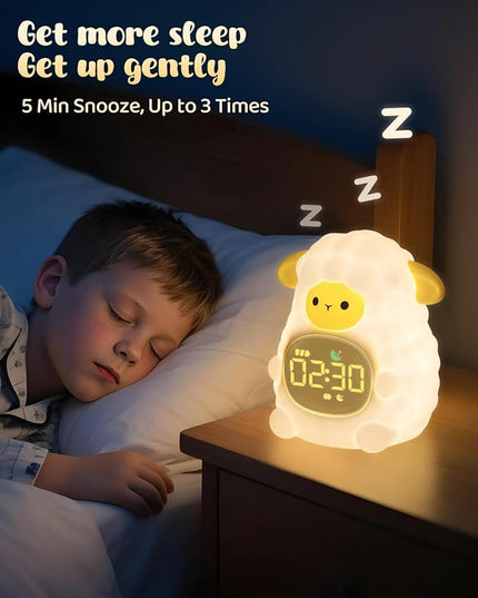 Sheep Alarm Clock for Kids with Night Light, Sleep Training Clock Time to Wake Clock, Rechargeable Silicone Light for Bedroom, Perfect Sleep Companion for Boys Girls