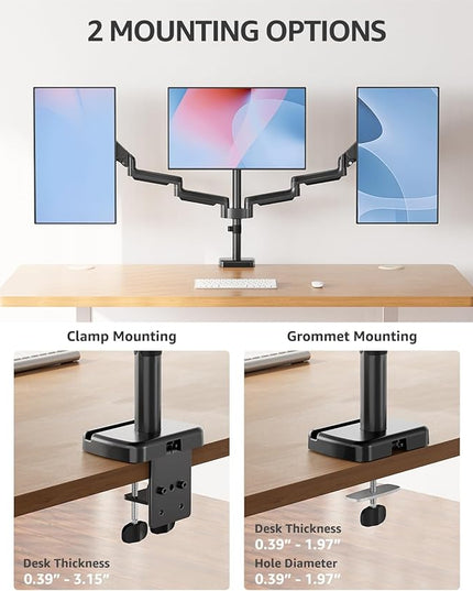 MOUNTUP Triple Monitor Stand Mount - 3 Monitors Desk Mount for Computer Screens Up to 27 inch, Triple Monitor Arm, Heavy Duty Monitors Stand, Each Arm Holds 4.4-19.8 lbs, Black