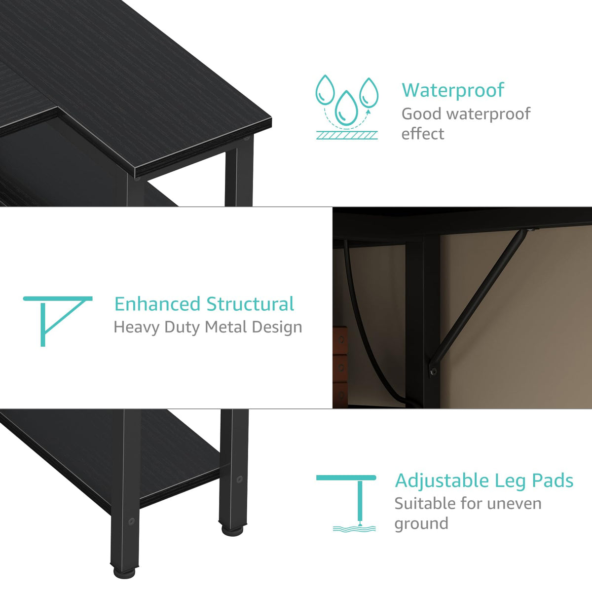 Lufeiya L Shaped Gaming Desk with Drawers & Storage Shelves, 63 Inch Corner Computer Desk with Power Outlet for Home Office Bedroom, L-Shaped Teen PC Desks with Fabric Drawer, Black