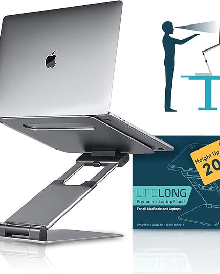Lifelong Ergonomic Adjustable Laptop Stand for Desk - Height Up to 20" Portable Computer Laptop Riser Holder, Fits All MacBook Air & 10 15 17 Inches Laptops, Back to School Gift for Men & Women