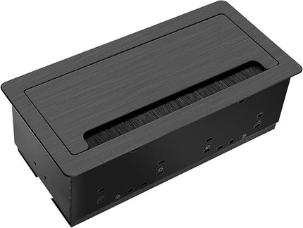 Embedded mesa Power Outlet Box, Table Power Multimedia Connectivity Box for Conference Study Room Home with 4 AC Outlet,USB-C Port Fast Charge 18W Length 4.9FT Power Cable (Brushed Black)