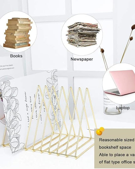 Urban Deco Triangle Desk Organizers Metal Wire Magazine Holder 10 Sections Decorative File Folder Organizer Vinyl Record Storage Office File Organizer For Desk - Gold Magazine File Holder