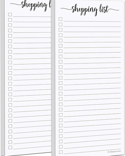 321Done 2-Pack Slim Shopping List Notepad, Made in USA - 3.7x8.5, College Ruled, Minimalist Stylish Handheld Grocery List, Store, Market, Pad for Planning, Organizing, Meal Prep - 50 Sheets per Pad